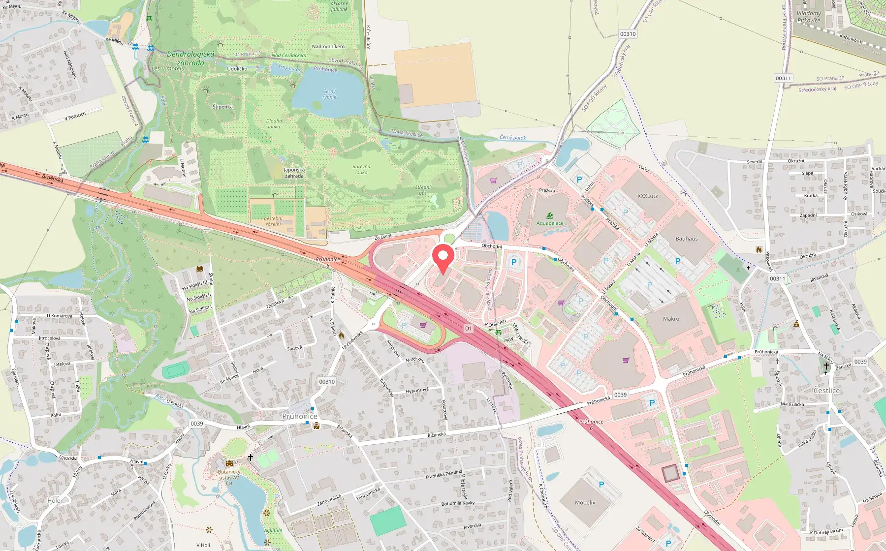 Mapa: Chocotopia, V Oblouku 728, Průhonice – u výjezdu 6 z dálnice D1
